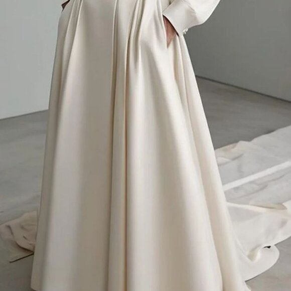 Elegant Notch Lapel slant Pocket Belt long sleeve maxi dress | URSIME - Picture 2 of 2